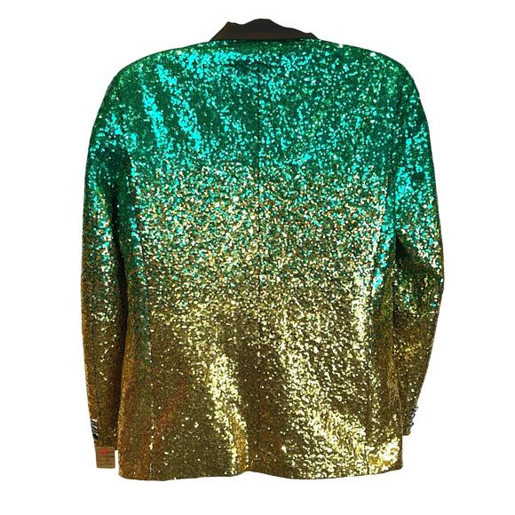 Green and Gold Sequin Tuxedo Jacket Size Large - Picture 3 of 4